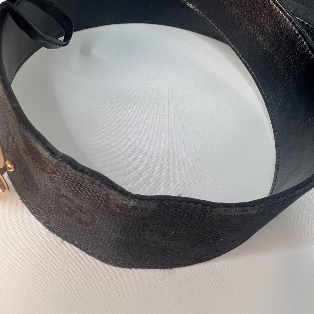 GUCCI Belt Canvas and Leather Bamboo G Buckle 37 inches black - Picture 6 of 7